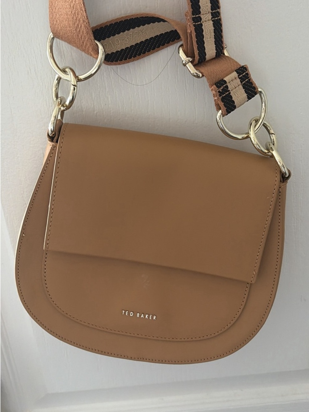 Ted Baker Camel Saddle Crossbody with Striped Removable Strap